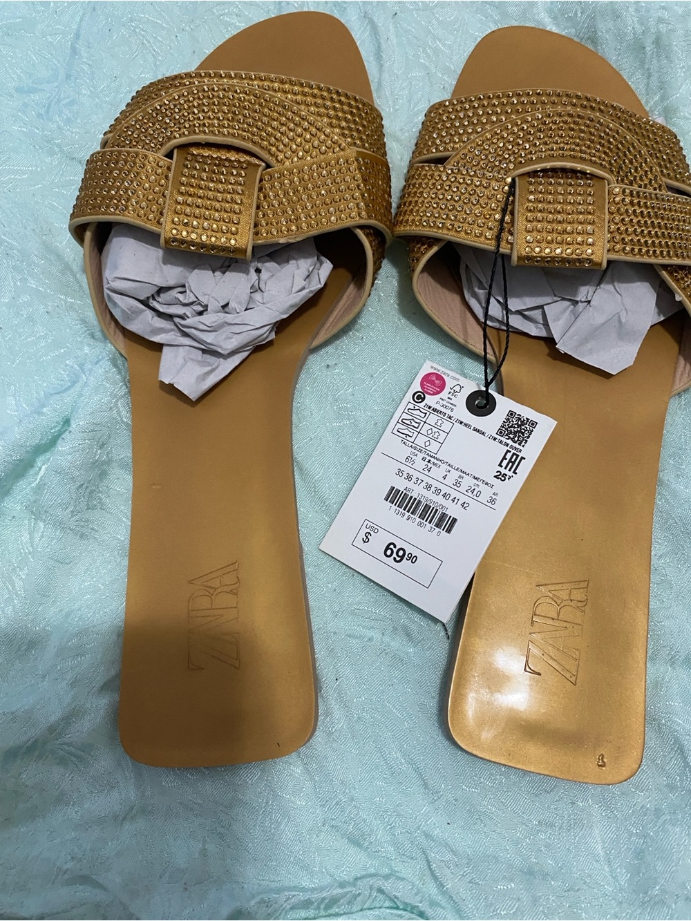 Zara Gold-Tone Studded Slide Mules